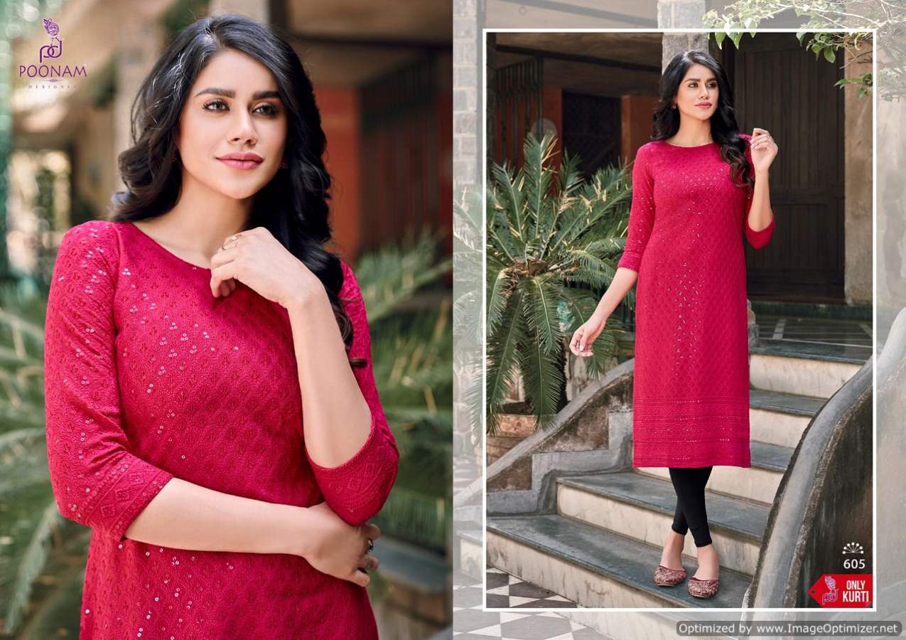 Poonam Rayon Festive Wear Lucknowi Work Cadbury Designer Kurti Collection